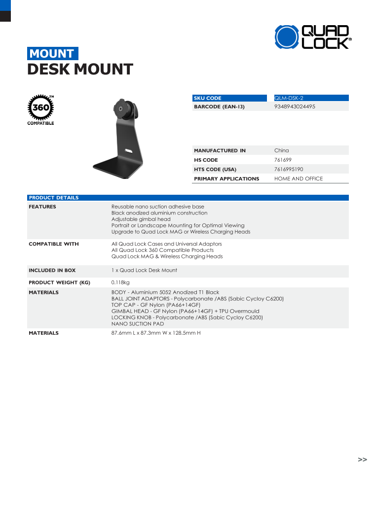 Quad Lock® Desk Mount - V2