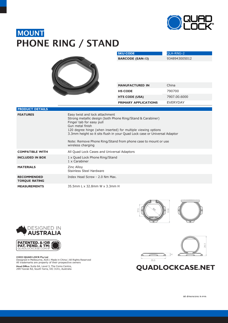 Quad Lock® Phone Ring / Stand