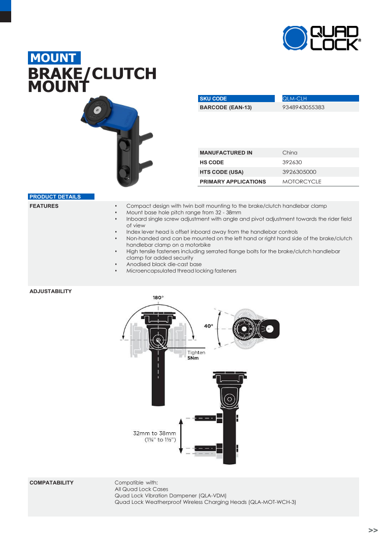 Quad Lock® Motorcycle Clutch Mount