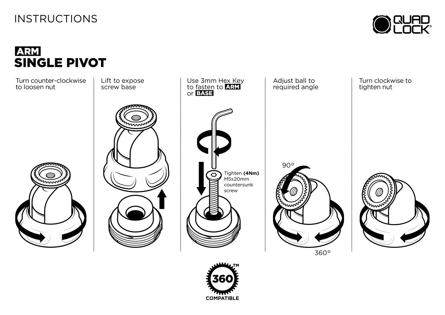 Quad Lock® 360 Arm - Single Pivot