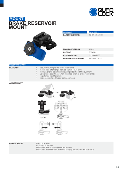 Quad Lock® Motorcycle Brake Reservoir Mount - V2