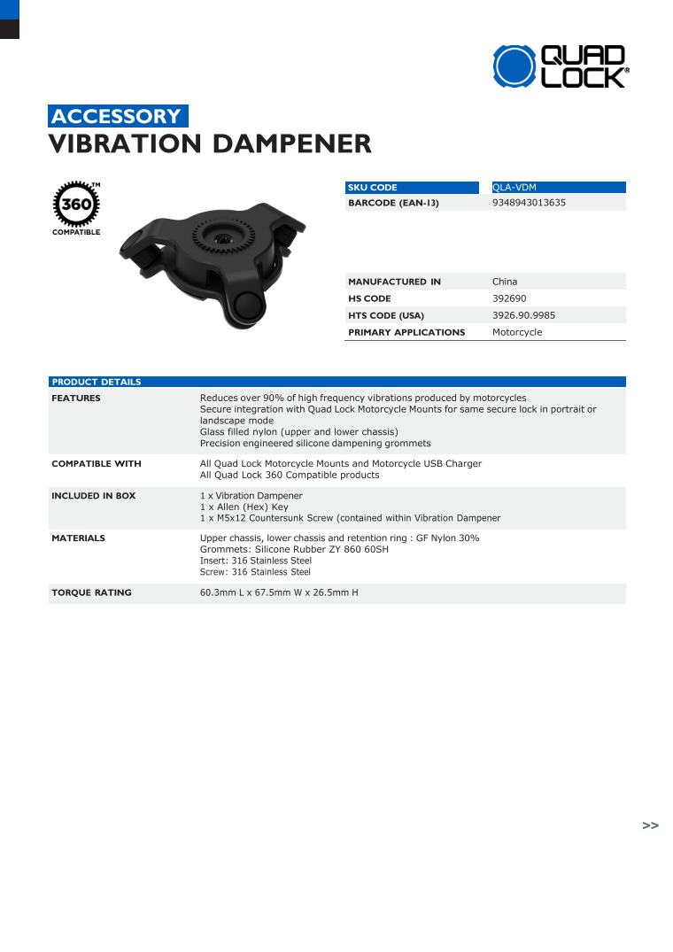 Quad Lock® Motorcycle Vibration Dampener