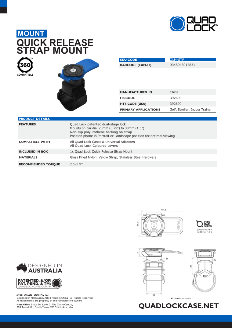 Quad Lock® Quick Release Strap Mount