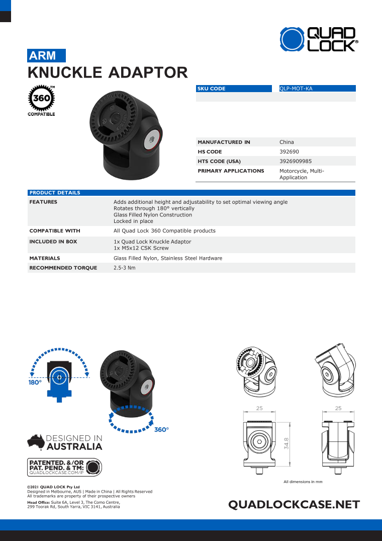 Quad Lock® Knuckle Adaptor