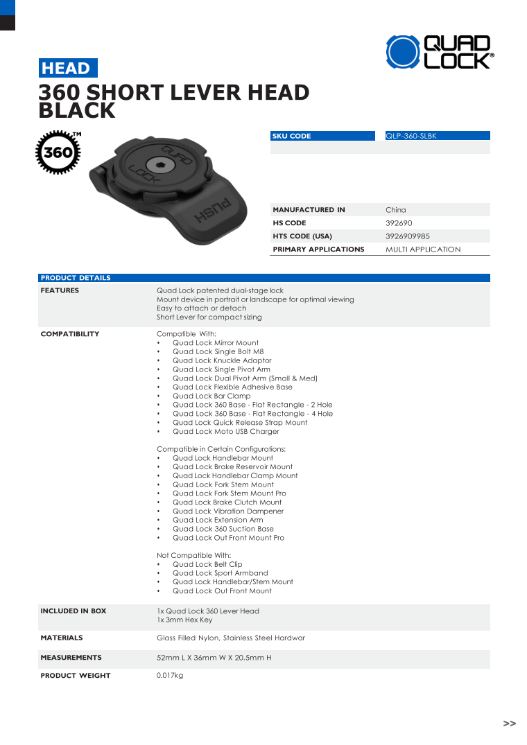 Quad Lock® 360 Head - Lever