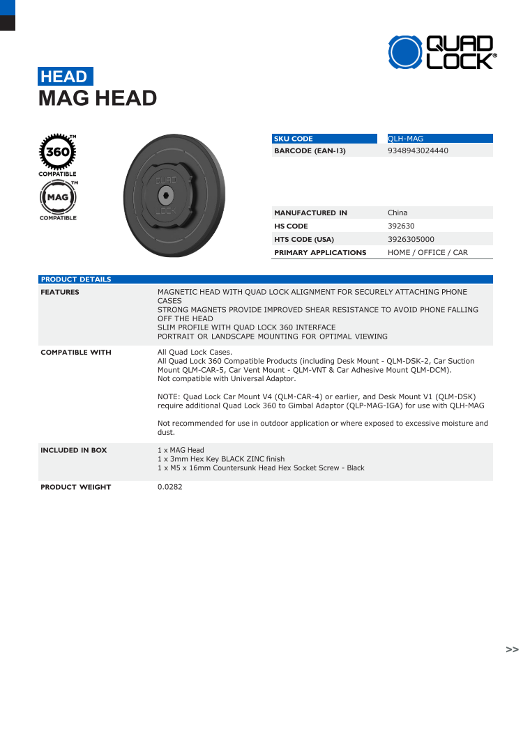 Quad Lock® MAG Standard Head