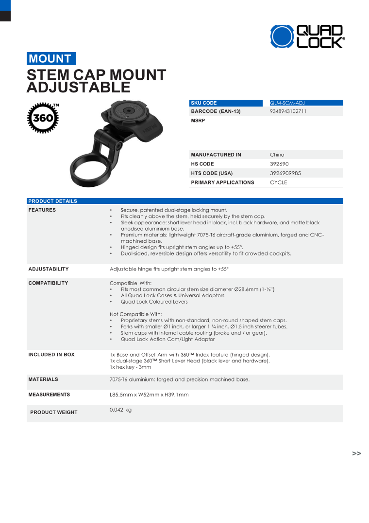 Stem Cap Mount