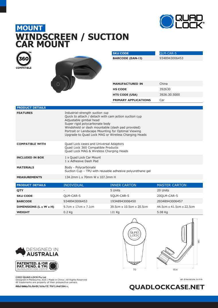 Car - Suction Windscreen/Dash Mount