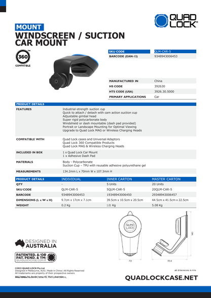 Car - Suction Windscreen/Dash Mount