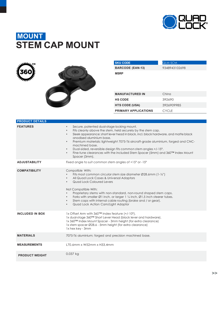 Stem Cap Mount