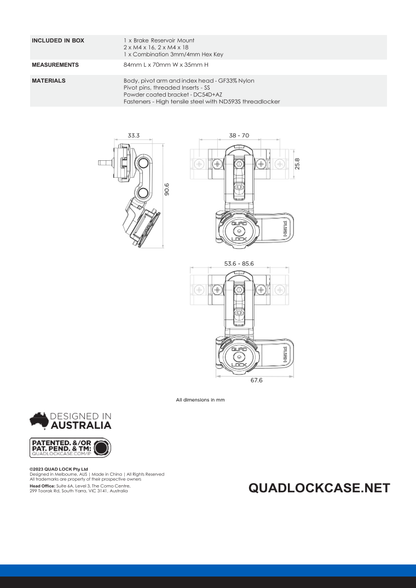 Quad Lock® Motorcycle Brake Reservoir Mount - V2