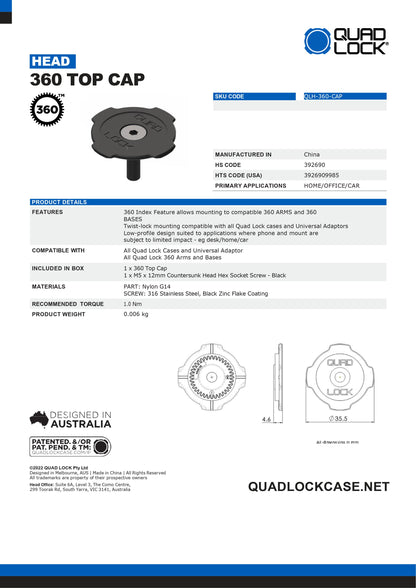 Quad Lock 360 Head - Top Cap