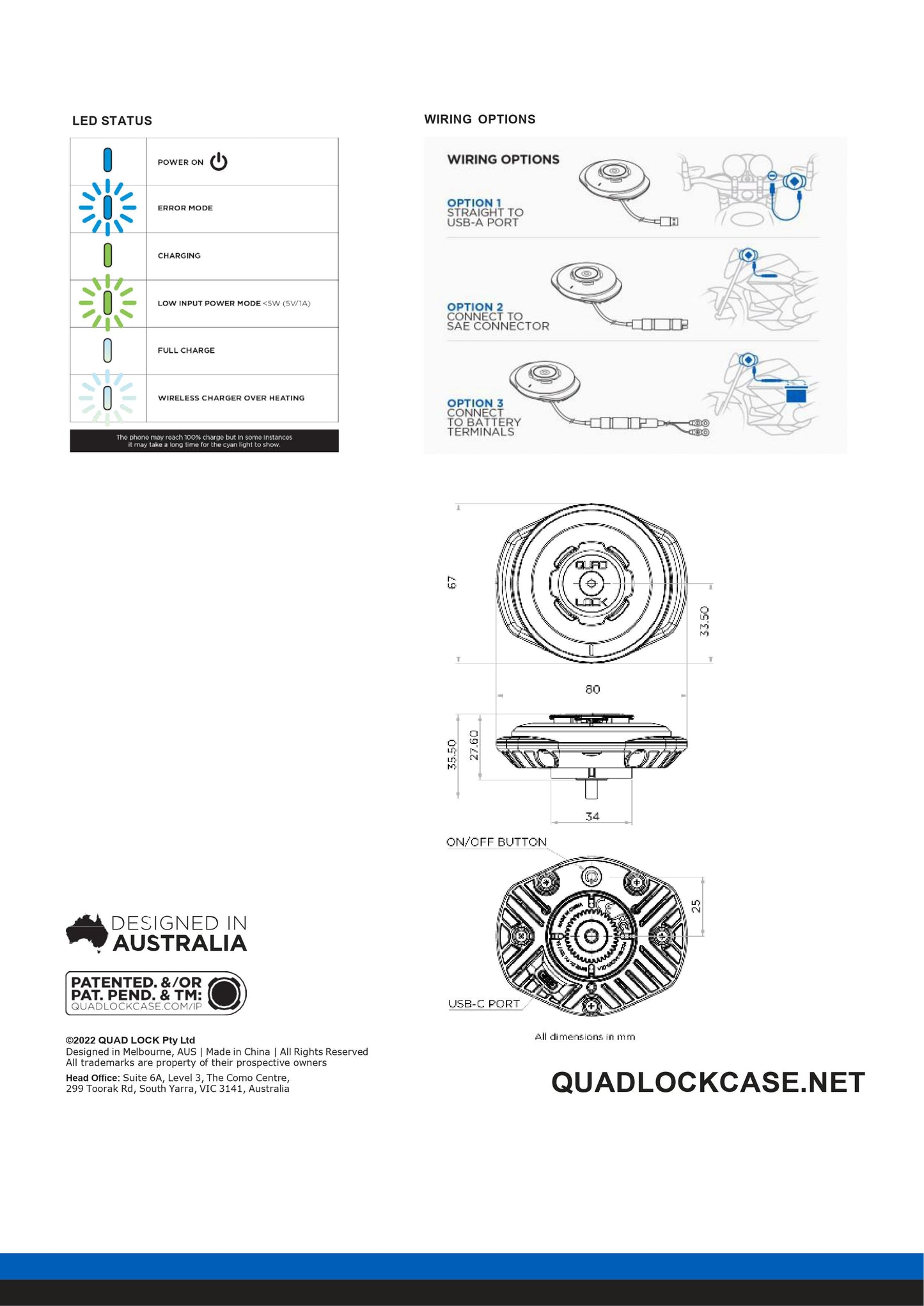 Quad Lock® USB Weatherproof Wireless Charging Head