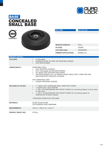 Quad Lock® 360 Base - Concealed