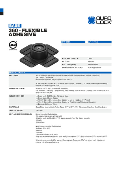 Quad Lock® 360 Base - Flexible Adhesive