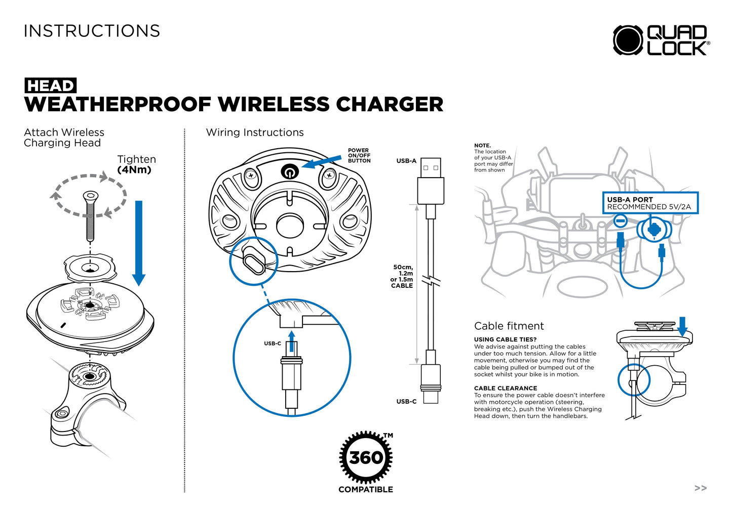 Quad Lock® USB Weatherproof Wireless Charging Head