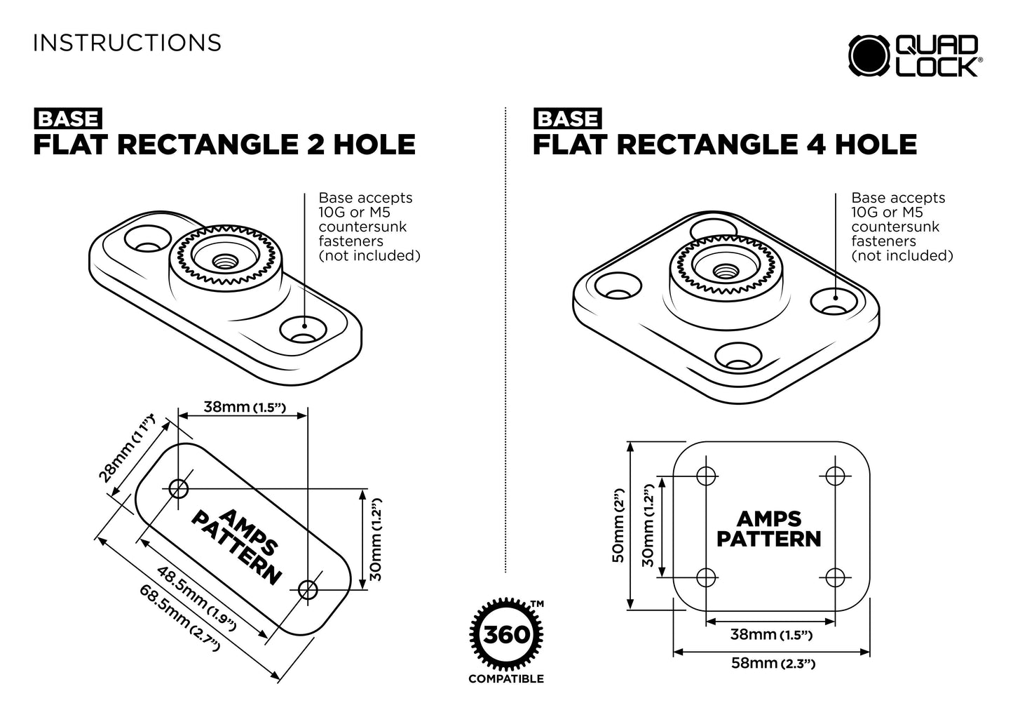 Quad Lock® 360 Base - Flat Rectangle